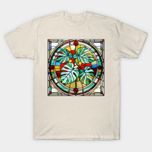 Quad Monstera Leaves Stained Glass T-Shirt